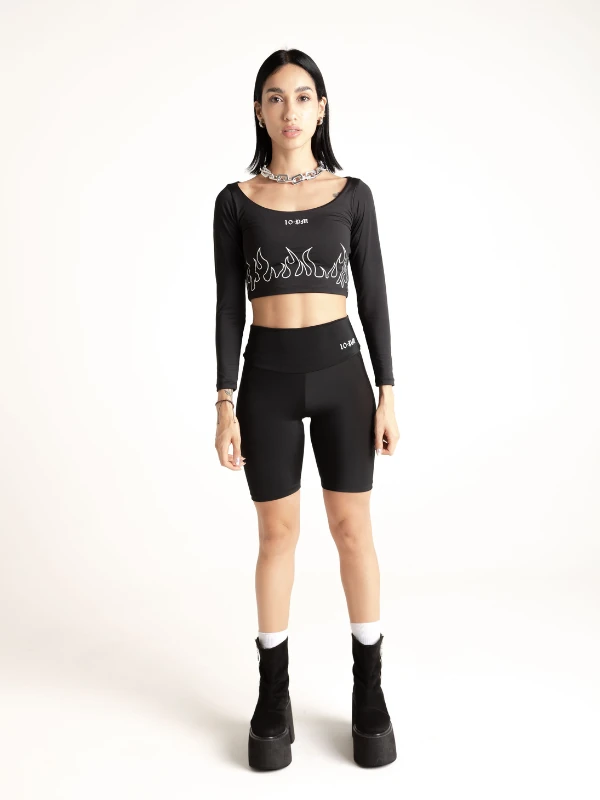 B&W Cropped manga larga - negro - Image 5