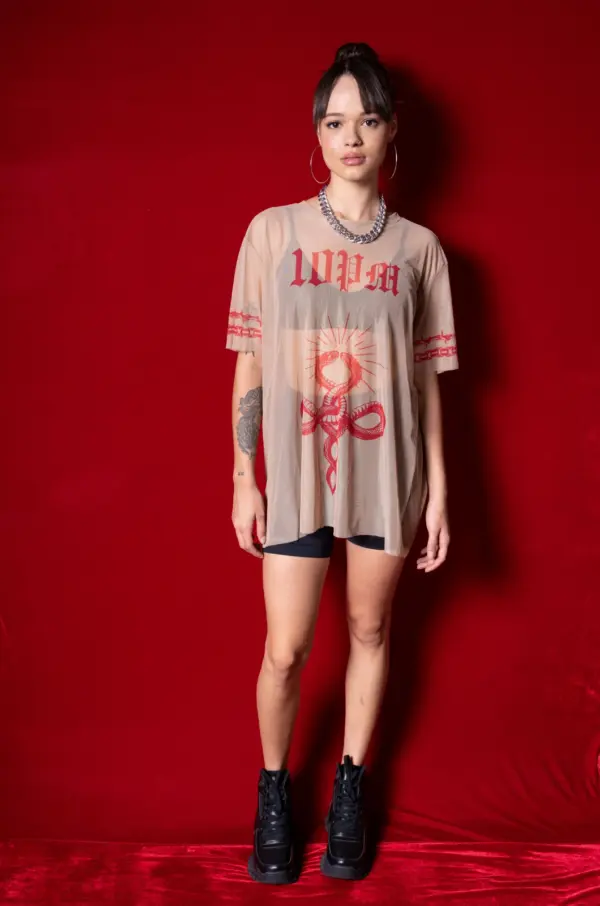 Alternative view of Oversized snake mesh - Nude and red