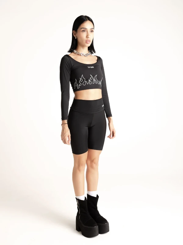 B&W Cropped manga larga - negro - Image 3