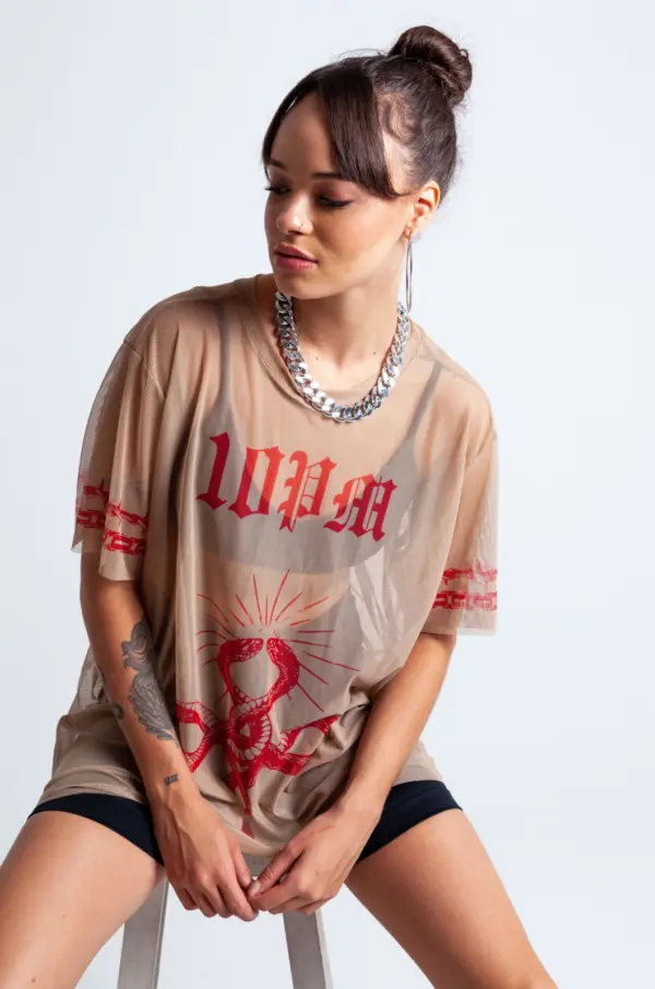 Oversized snake mesh - Nude and red