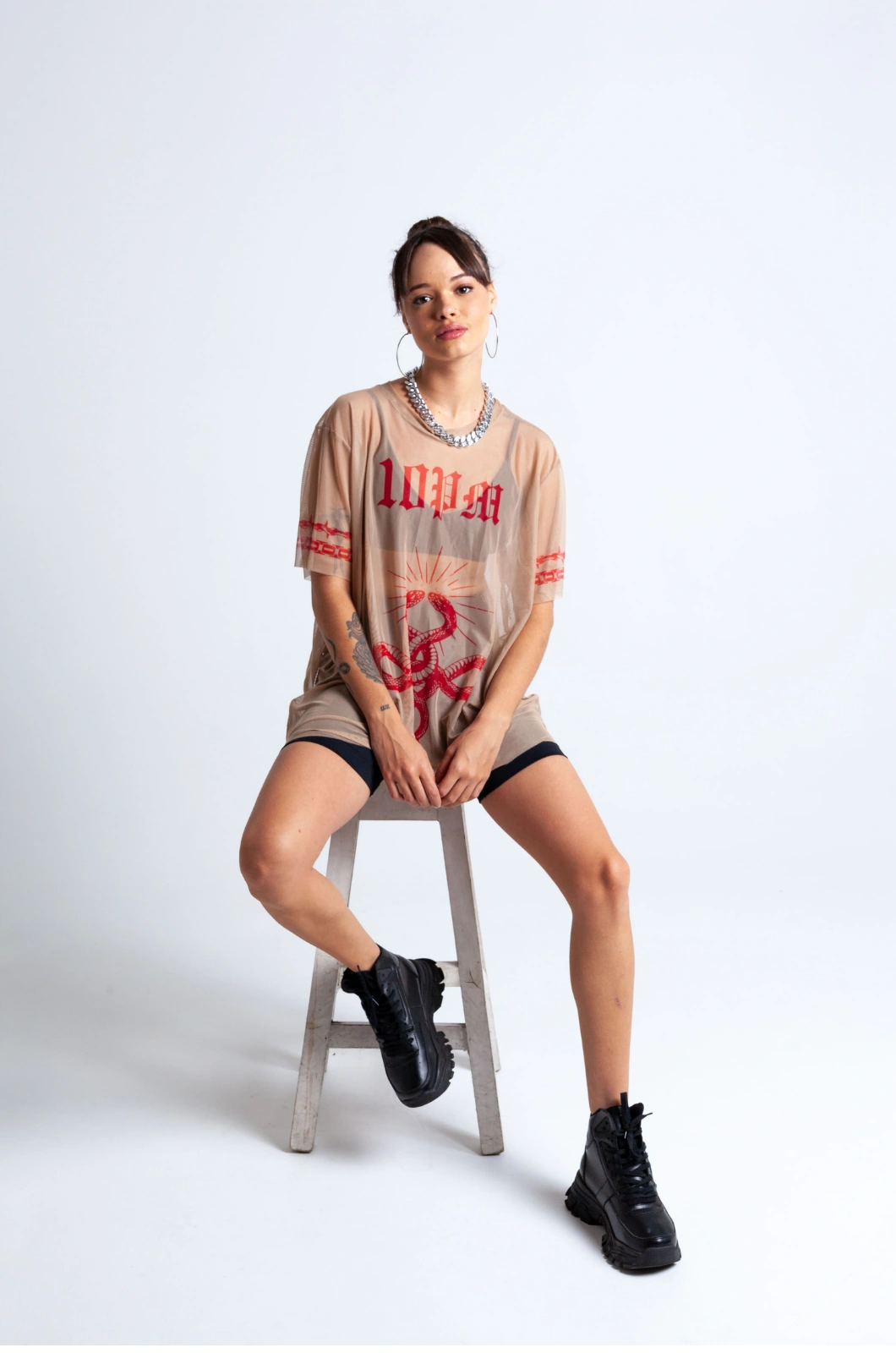 Oversized snake mesh - Nude and red - Image 4