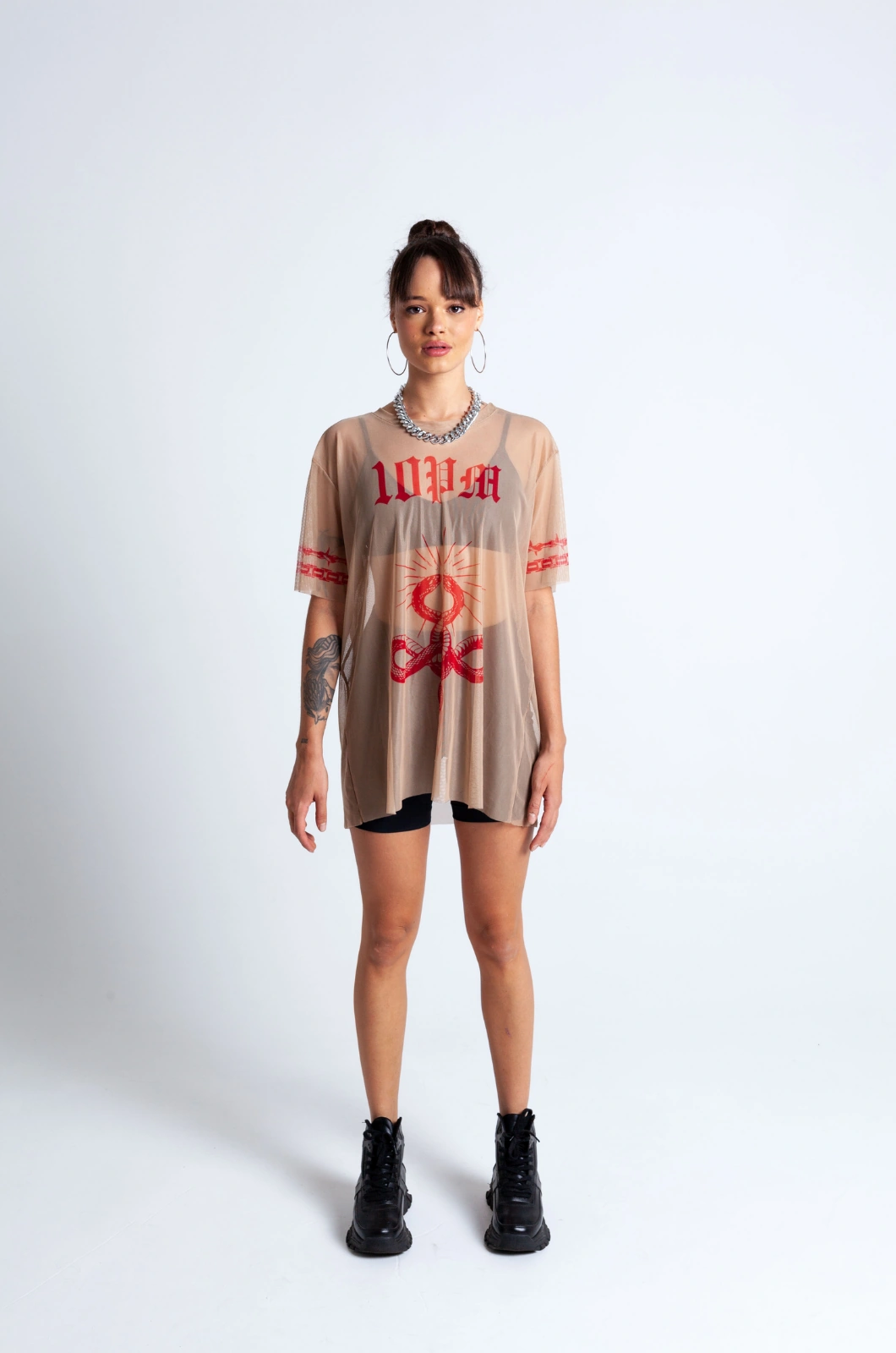 Oversized snake mesh - Nude and red - Image 5