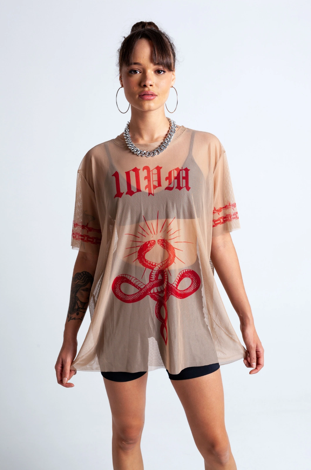 Oversized snake mesh - Nude and red - Image 6
