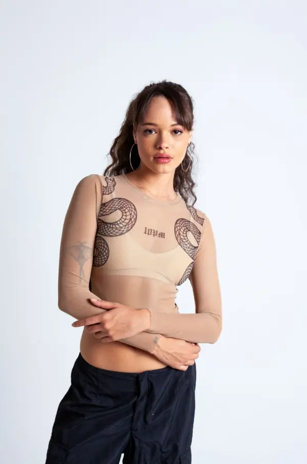 Snake mesh cropped - Nude