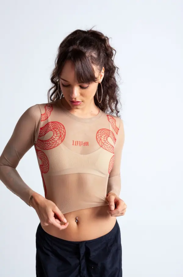 Alternative view of Snake mesh cropped - Nude and red