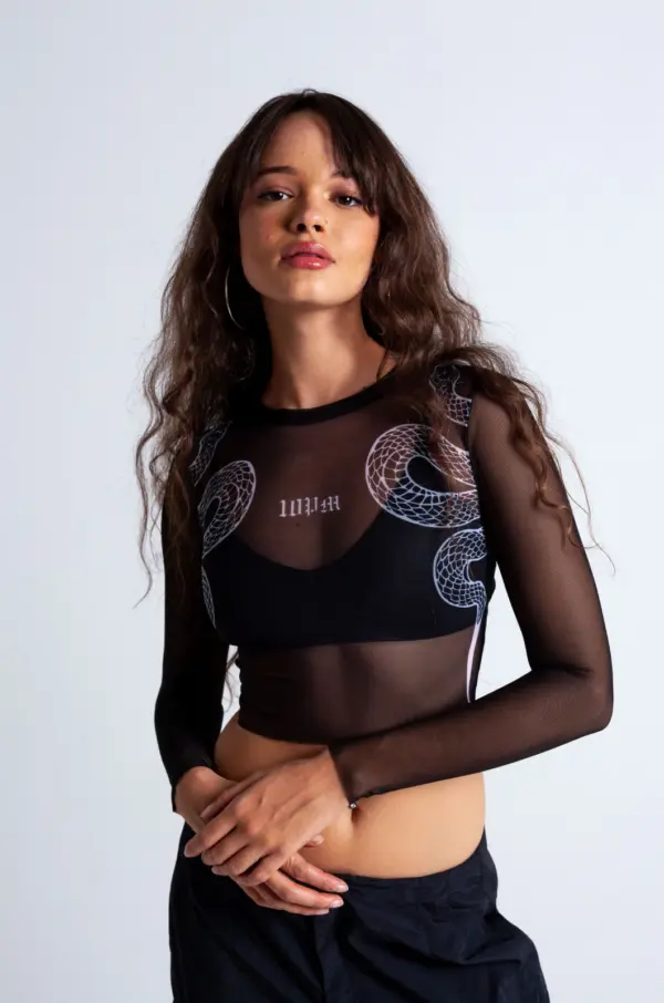 Snake mesh cropped - Black