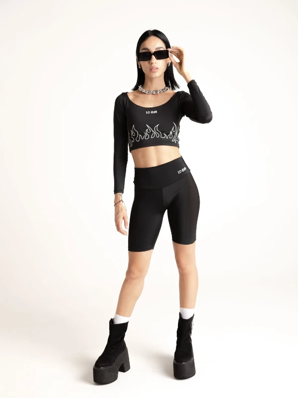 B&W Cropped manga larga - negro - Image 4