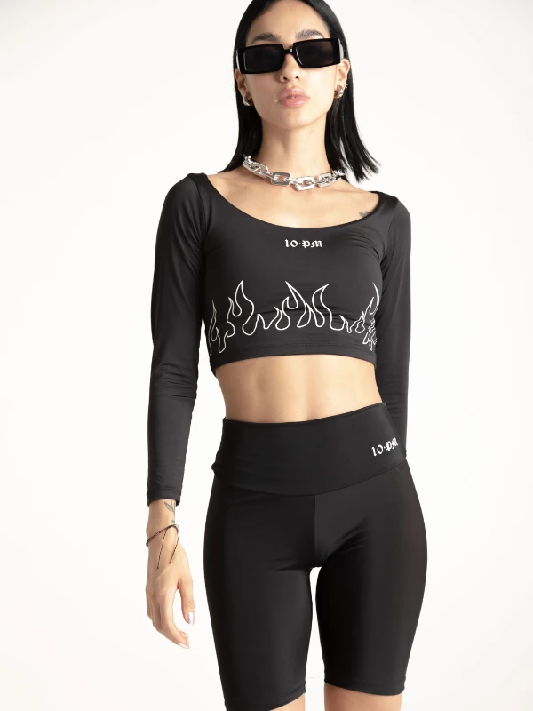 B&W Cropped manga larga - negro