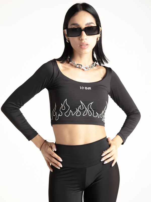 Alternative view of B&W Cropped manga larga - negro