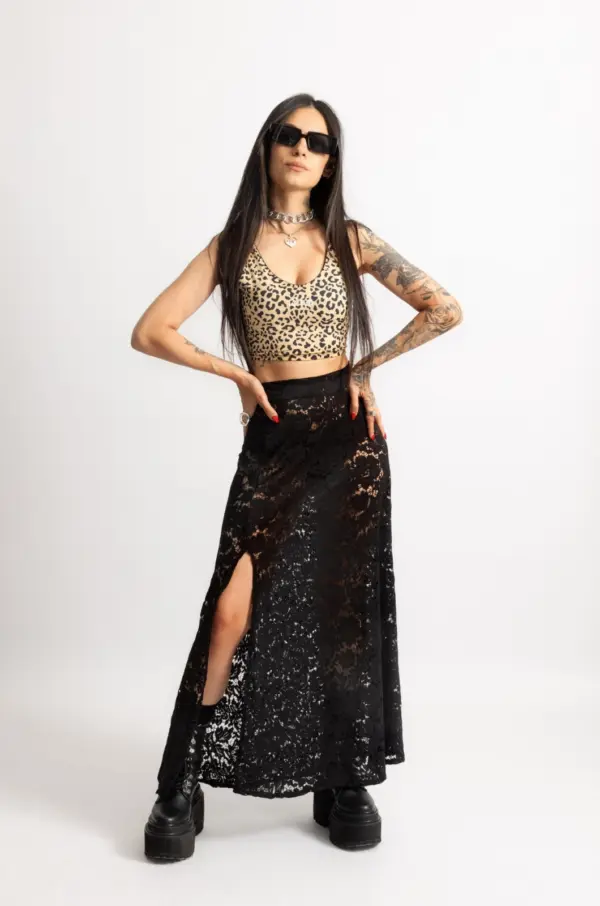 Floral lace skirt - Black