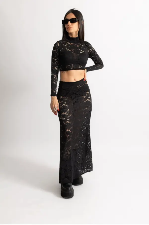 Floral lace croptop - Black